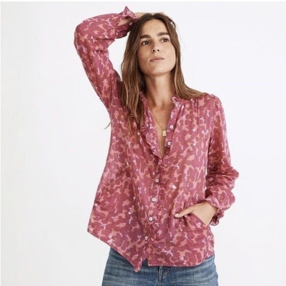 Banjanan Christie Ruffle Floral Button Down Blouse Cotton Sz XXL - Picture 1 of 9